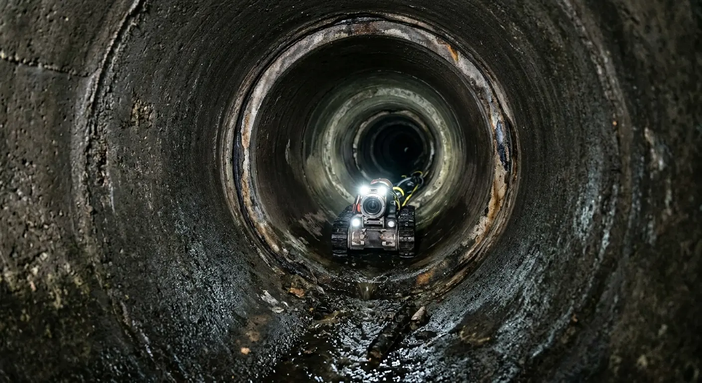 Robotic sewer camera inspecting pipe interior for Drain Snake Service in Westwood